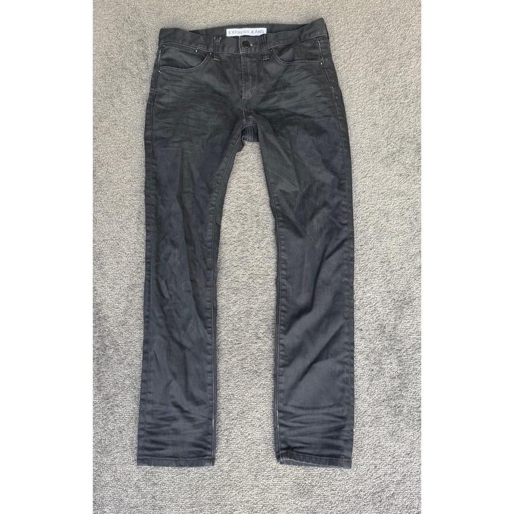 Express‎ Jeans Alec Super Skinny Fit Mens Washed Black Denim 29x30 Faded Edgy